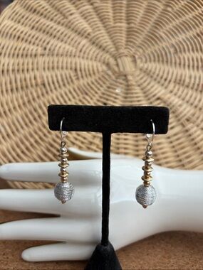 Handcrafted Silver and Gold Bead Drop Earrings